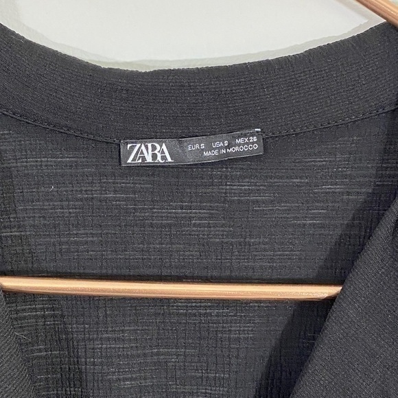 Zara Small Black Smocked Waist Long Sleeve Collared Midi Dress - Picture 7 of 11